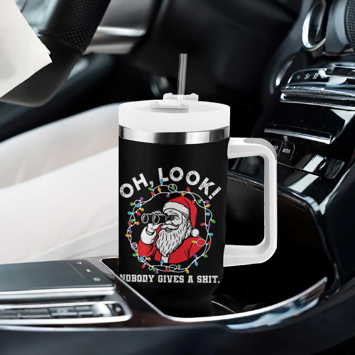Funny Christmas Santa Oh Look Nobody Gives A Shit Tumbler With Handle TS11 Print Your Wear