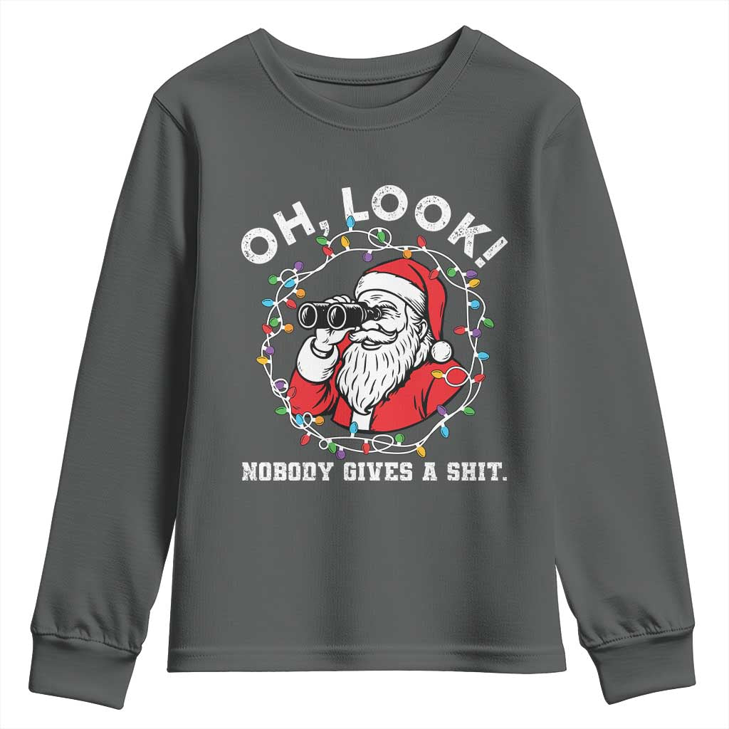 Funny Christmas Santa Oh Look Nobody Gives A Shit Youth Sweatshirt TS11 Dark Heather Print Your Wear