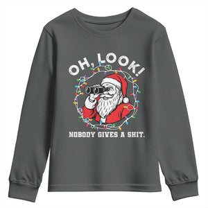 Funny Christmas Santa Oh Look Nobody Gives A Shit Youth Sweatshirt TS11 Dark Heather Print Your Wear