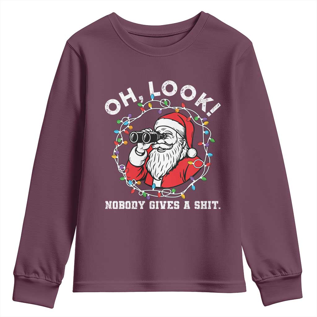 Funny Christmas Santa Oh Look Nobody Gives A Shit Youth Sweatshirt TS11 Maroon Print Your Wear
