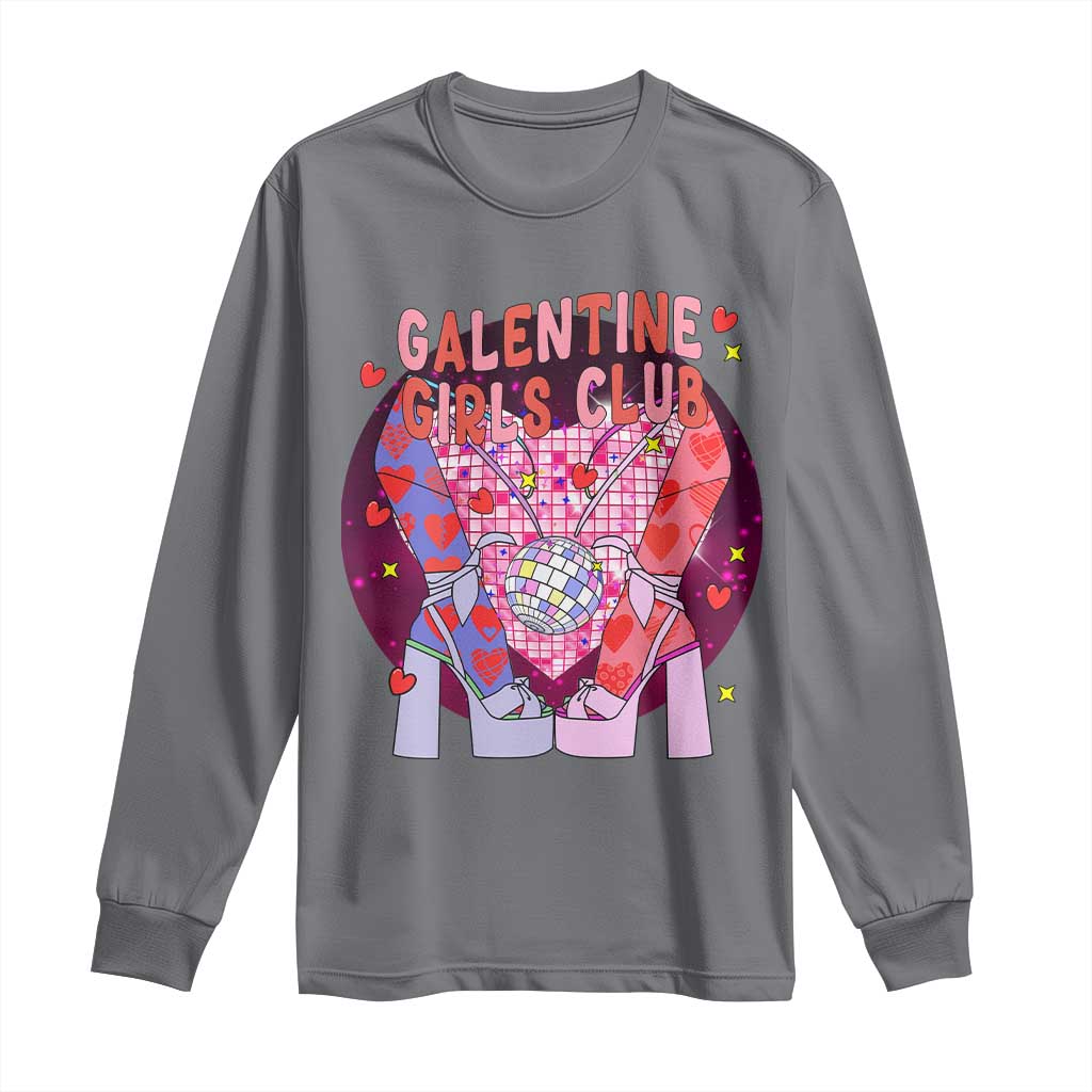 Funny Galentine Girls Club Long Sleeve Shirt Galentine's Day Chunky Heels Platform TS11 Charcoal Print Your Wear