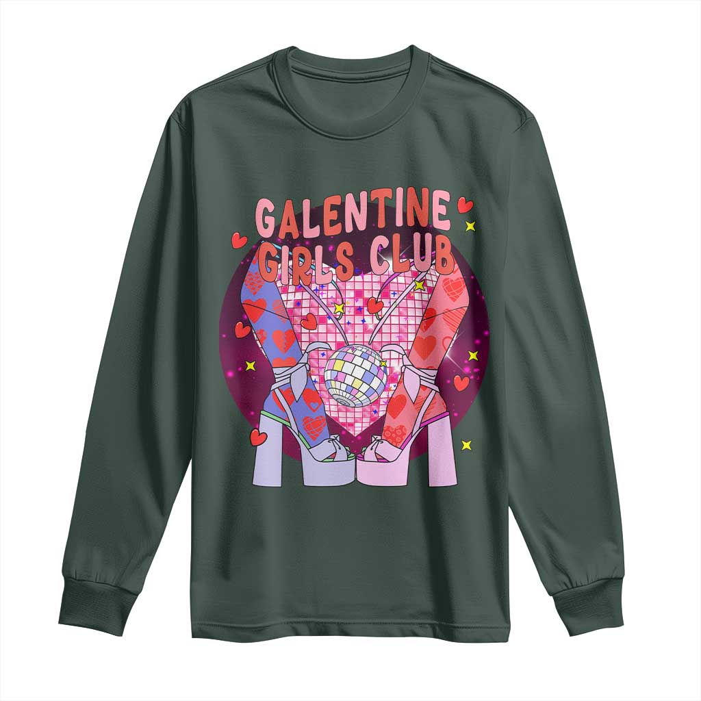 Funny Galentine Girls Club Long Sleeve Shirt Galentine's Day Chunky Heels Platform TS11 Dark Forest Green Print Your Wear