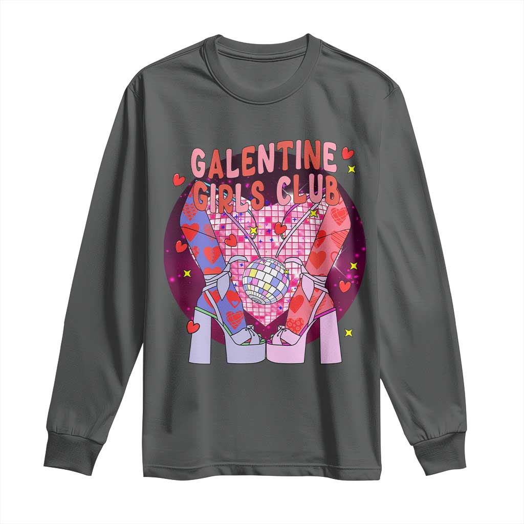 Funny Galentine Girls Club Long Sleeve Shirt Galentine's Day Chunky Heels Platform TS11 Dark Heather Print Your Wear