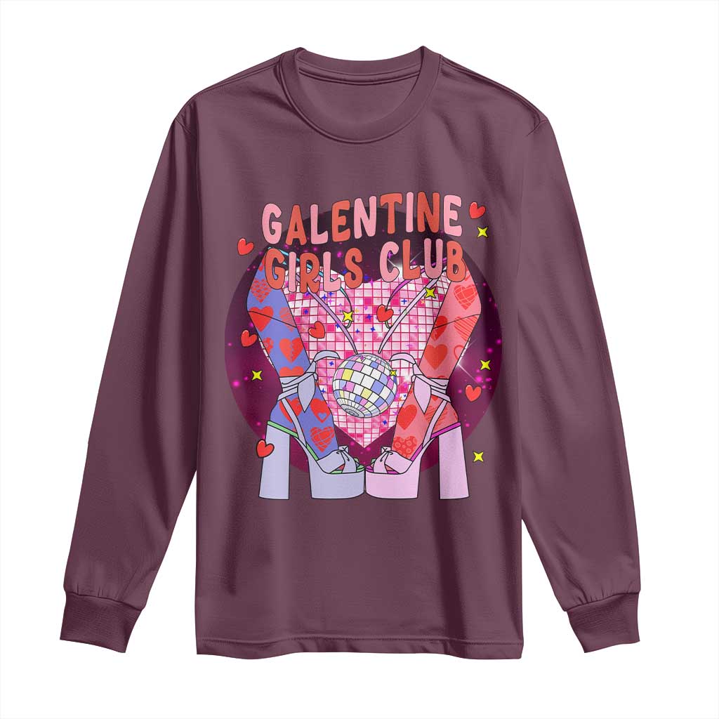 Funny Galentine Girls Club Long Sleeve Shirt Galentine's Day Chunky Heels Platform TS11 Maroon Print Your Wear