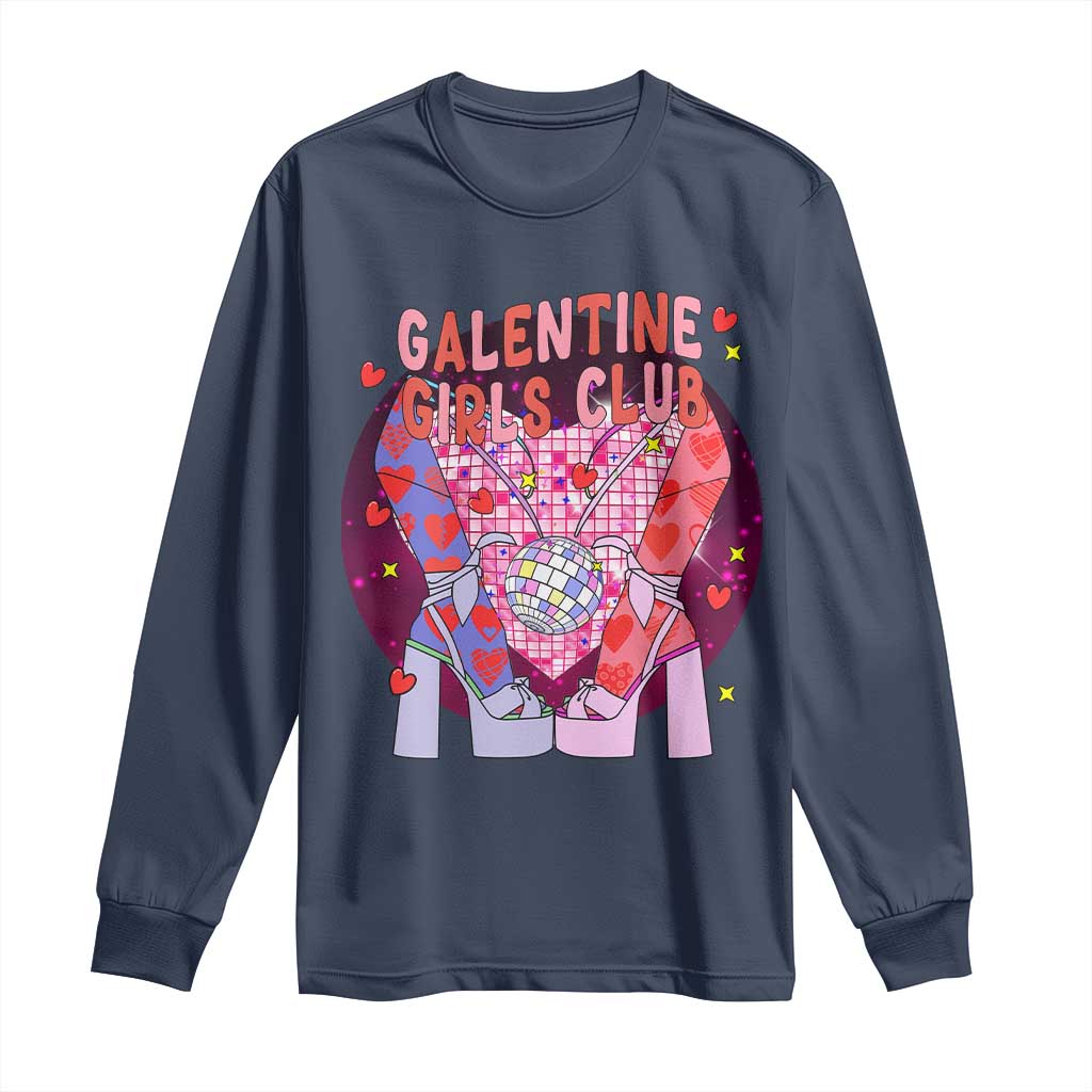 Funny Galentine Girls Club Long Sleeve Shirt Galentine's Day Chunky Heels Platform TS11 Navy Print Your Wear