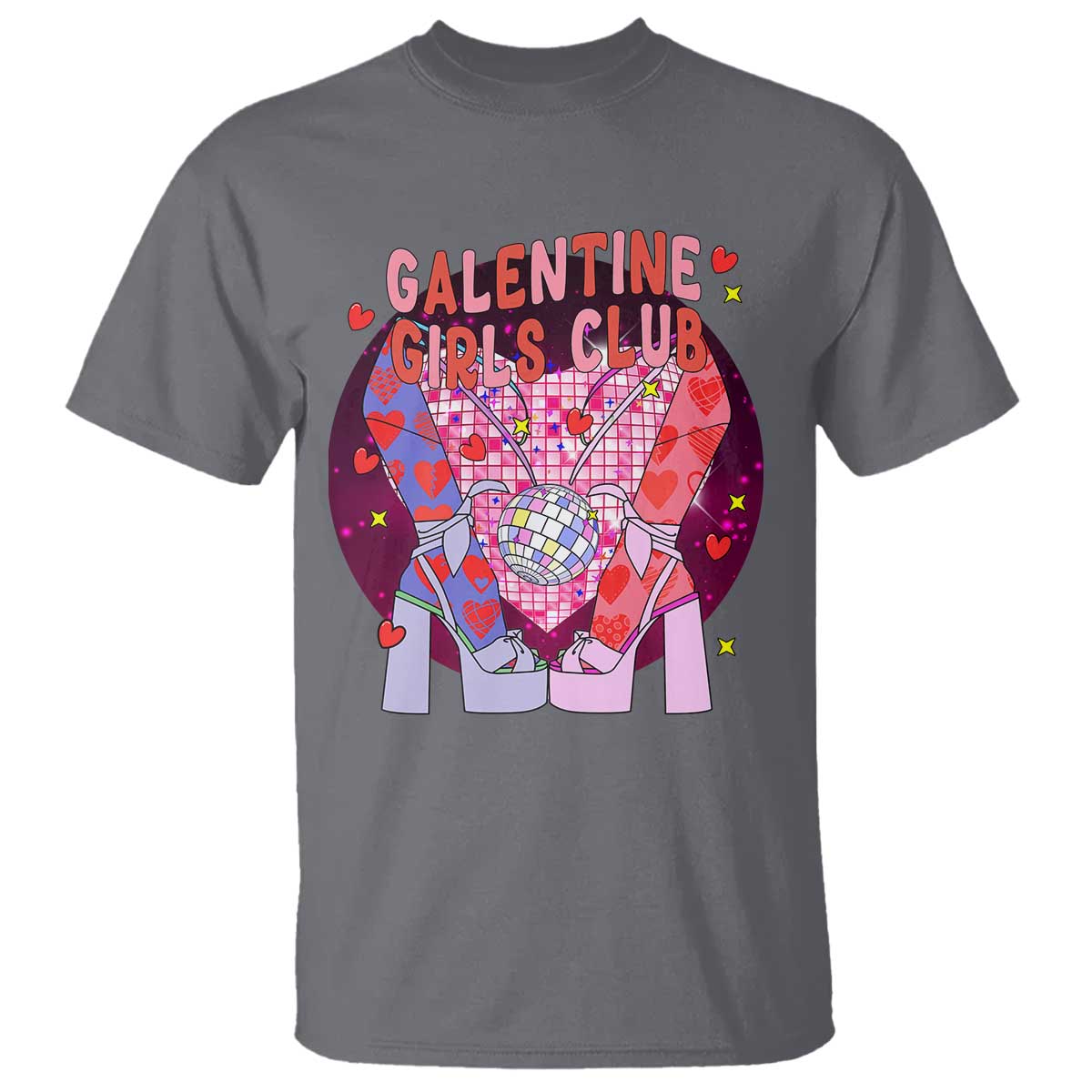 Funny Galentine Girls Club T Shirt Galentine's Day Chunky Heels Platform TS11 Charcoal Print Your Wear