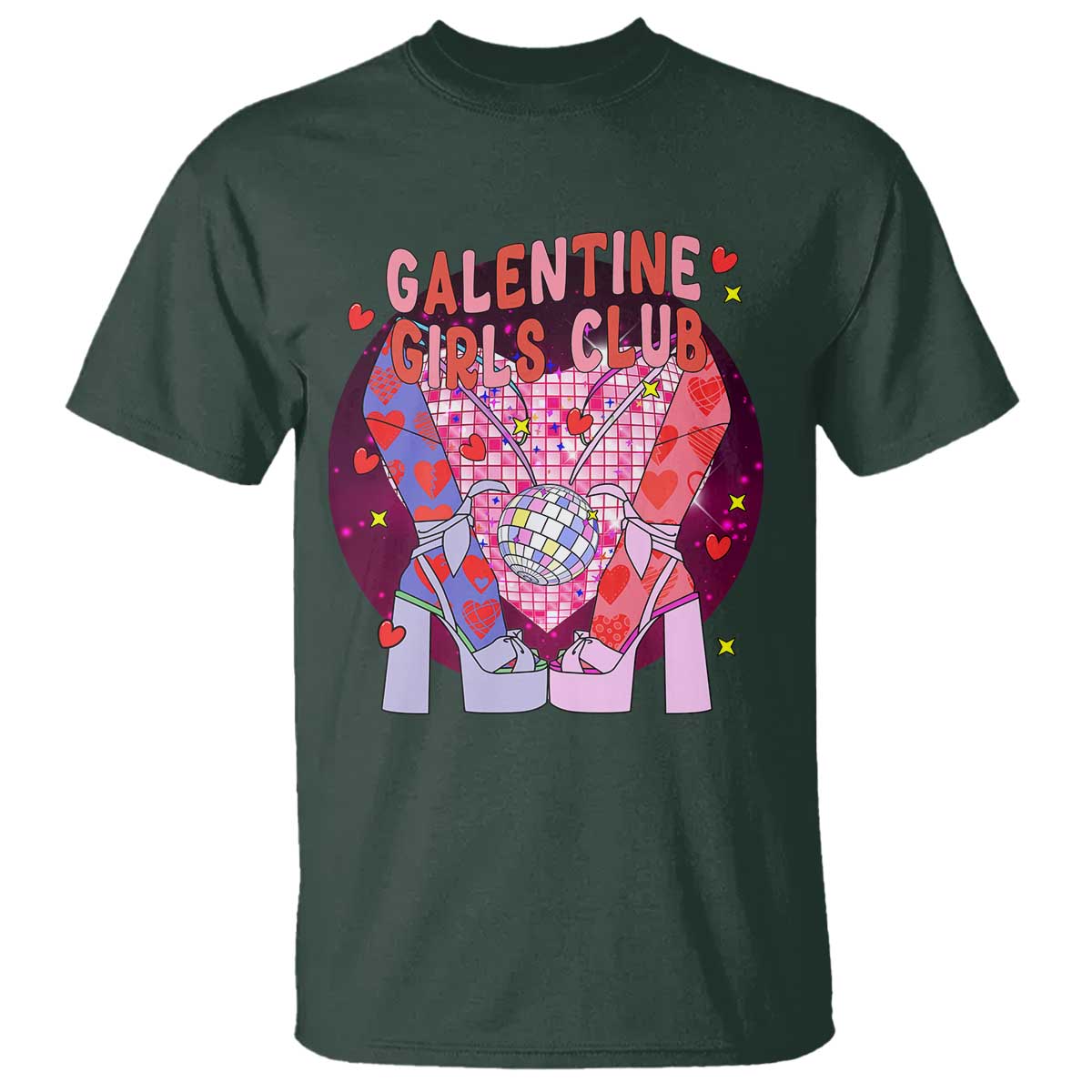 Funny Galentine Girls Club T Shirt Galentine's Day Chunky Heels Platform TS11 Dark Forest Green Print Your Wear