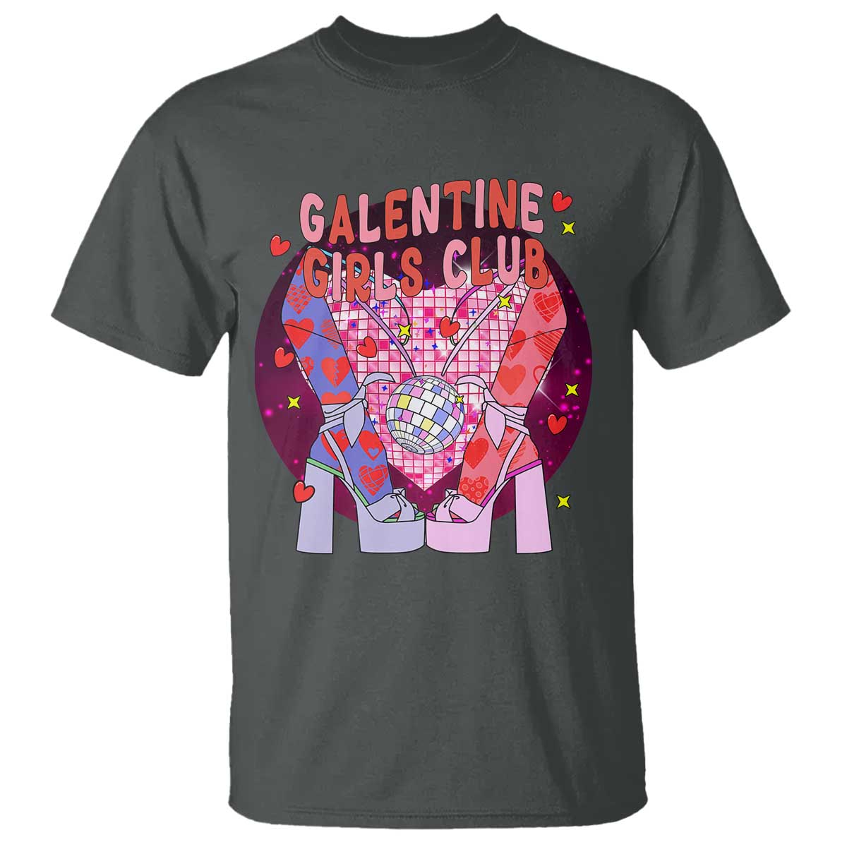 Funny Galentine Girls Club T Shirt Galentine's Day Chunky Heels Platform TS11 Dark Heather Print Your Wear