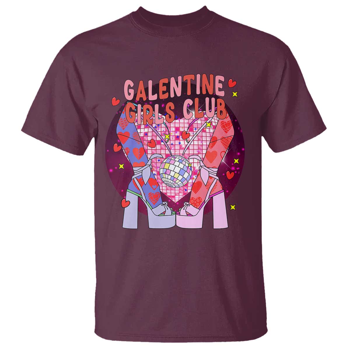 Funny Galentine Girls Club T Shirt Galentine's Day Chunky Heels Platform TS11 Maroon Print Your Wear