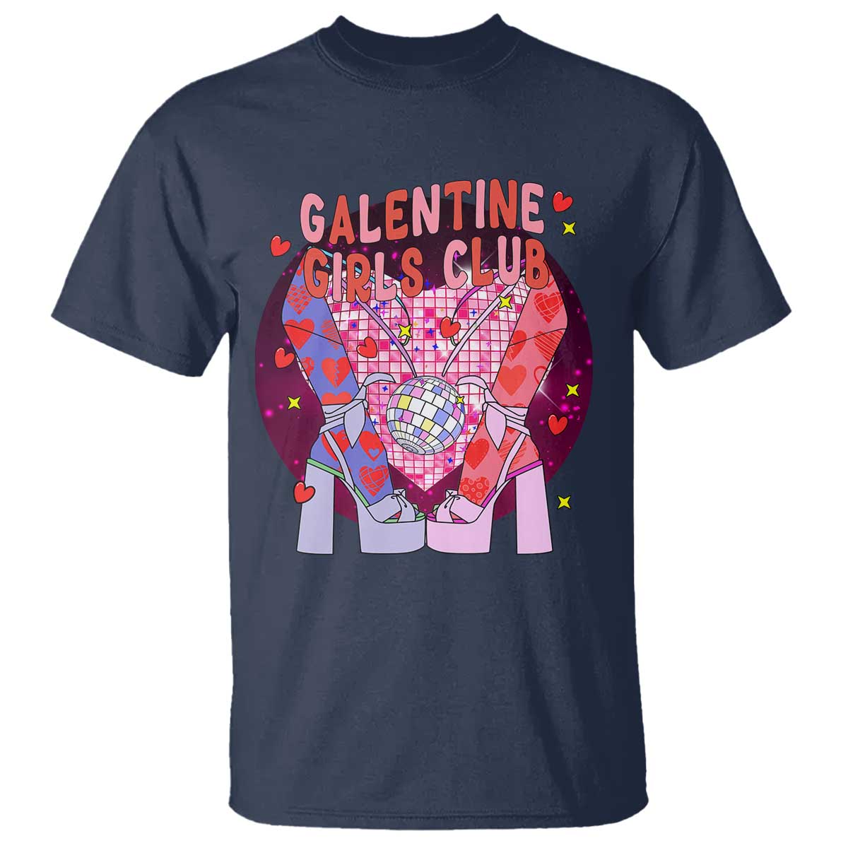 Funny Galentine Girls Club T Shirt Galentine's Day Chunky Heels Platform TS11 Navy Print Your Wear