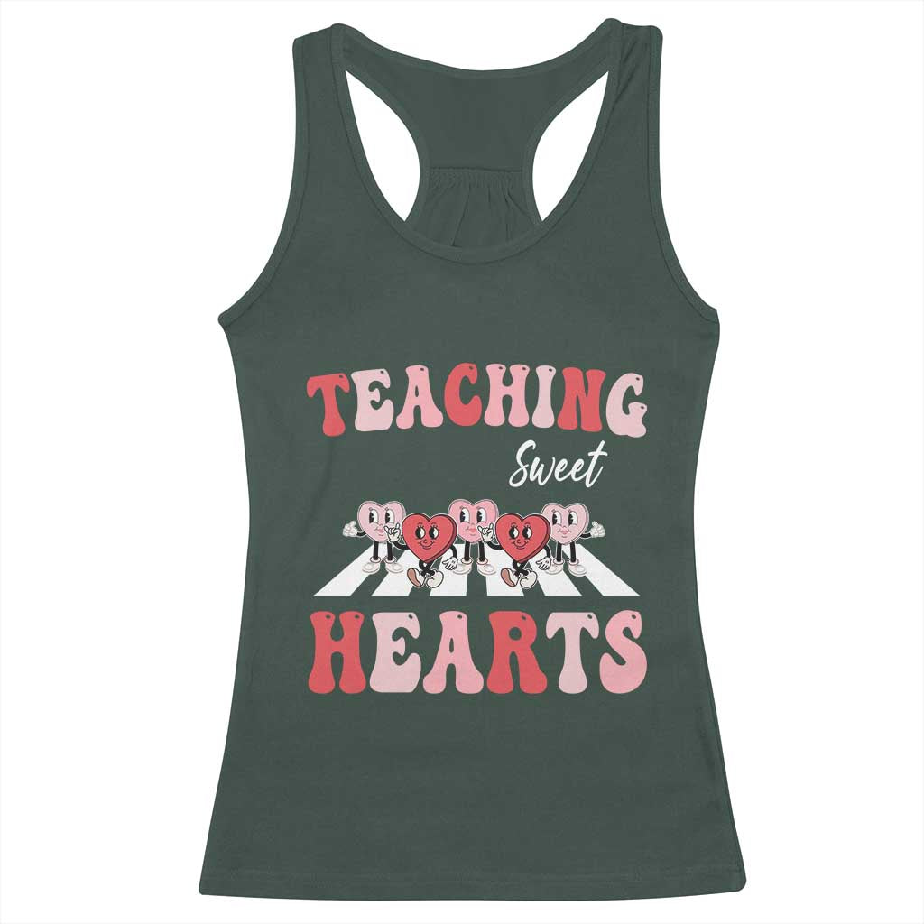 Funny Valentine's Day Teacher Racerback Tank Top Teaching Sweet Hearts Cute Student Hearts TS11 Dark Forest Green Print Your Wear