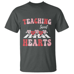 Funny Valentine's Day Teacher T Shirt Teaching Sweet Hearts Cute Student Hearts TS11 Dark Heather Print Your Wear