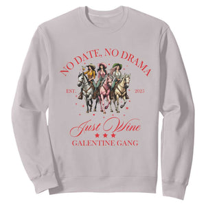 Funny Galentine's Day Sweatshirt No Date No Drama Just Wine Galentine Gang TS11 Ice Gray Print Your Wear