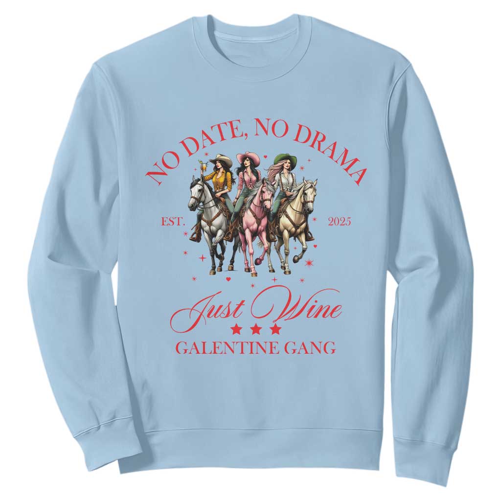 Funny Galentine's Day Sweatshirt No Date No Drama Just Wine Galentine Gang TS11 Light Blue Print Your Wear