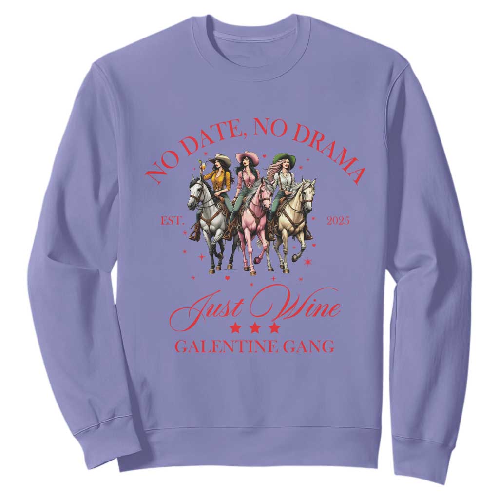 Funny Galentine's Day Sweatshirt No Date No Drama Just Wine Galentine Gang TS11 Violet Print Your Wear