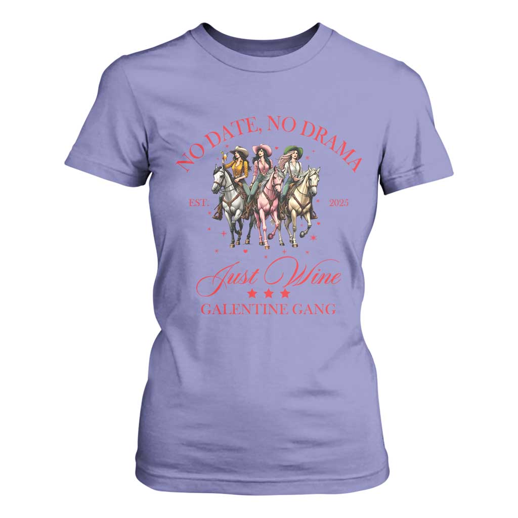 Funny Galentine's Day T Shirt For Women No Date No Drama Just Wine Galentine Gang TS11 Violet Print Your Wear