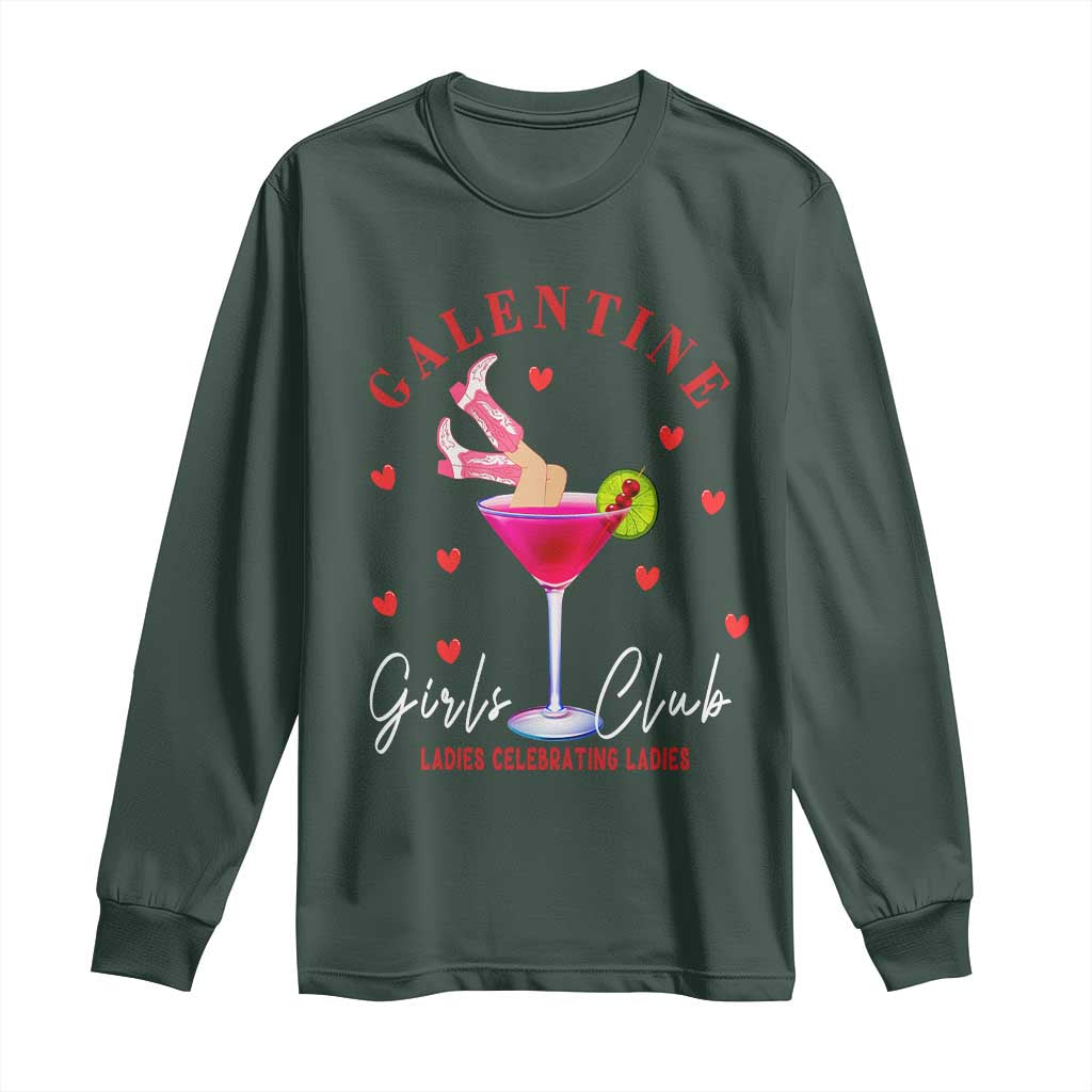 Funny Galentine's Day Long Sleeve Shirt Galentine Girls Club Ladies Celebrating Ladies TS11 Dark Forest Green Print Your Wear