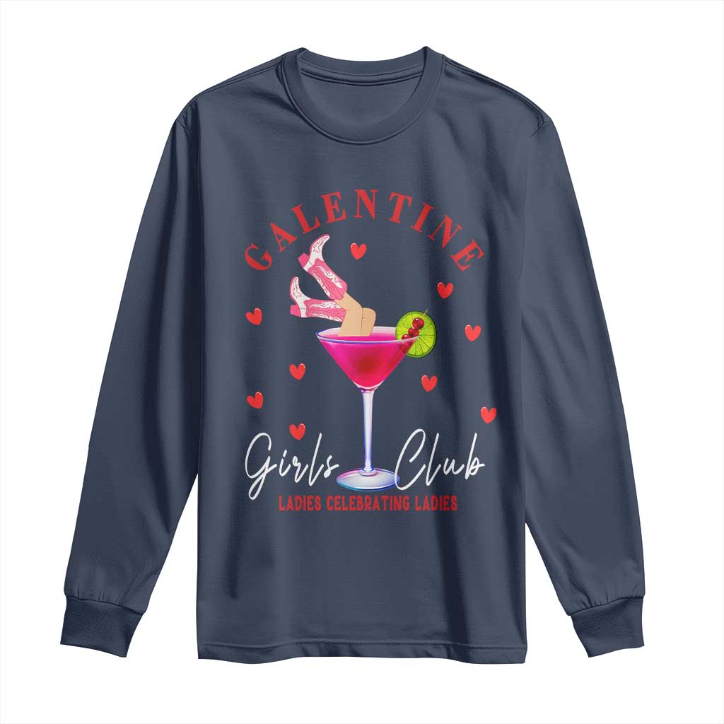 Funny Galentine's Day Long Sleeve Shirt Galentine Girls Club Ladies Celebrating Ladies TS11 Navy Print Your Wear