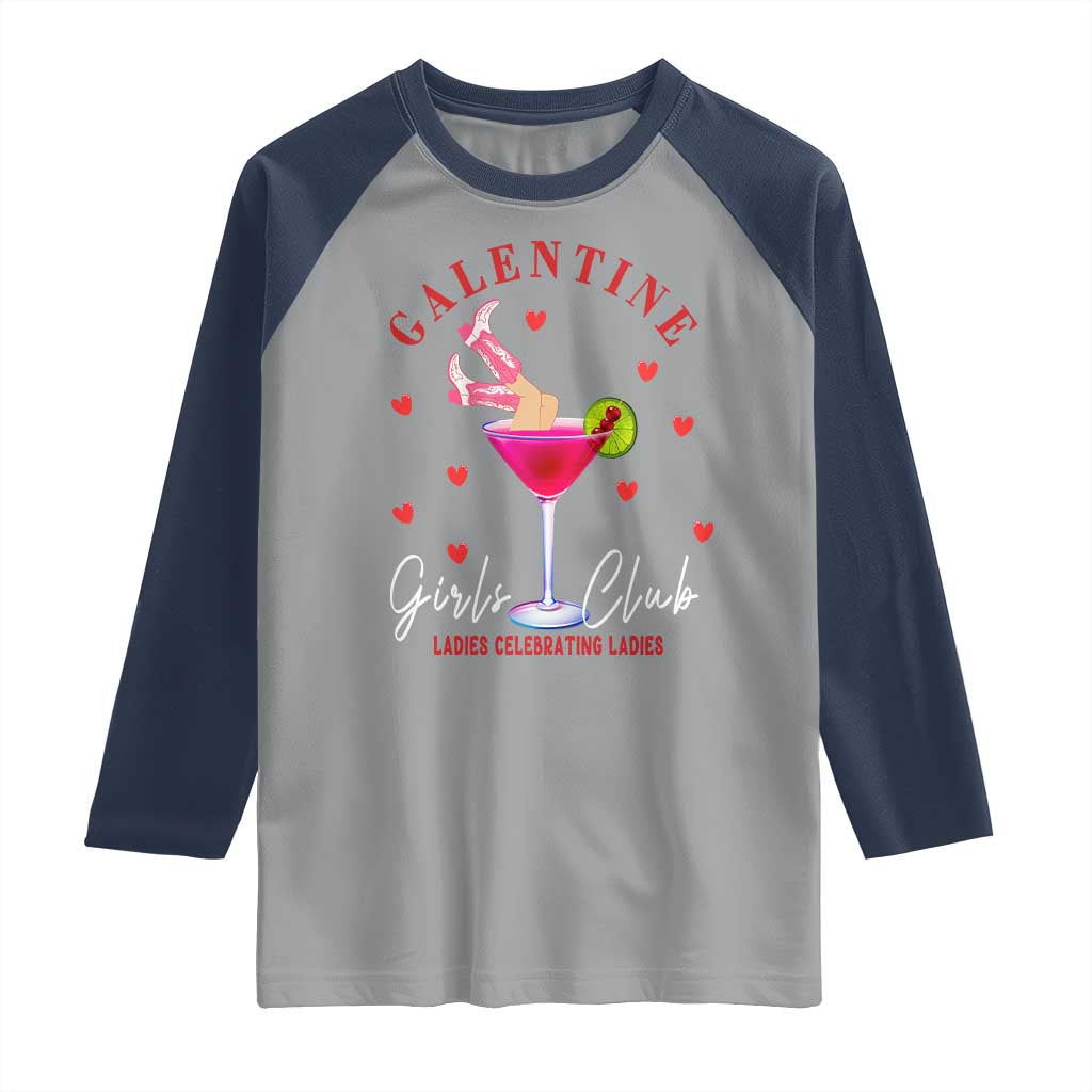 Funny Galentine's Day Raglan Shirt Galentine Girls Club Ladies Celebrating Ladies TS11 Sport Gray Navy Print Your Wear