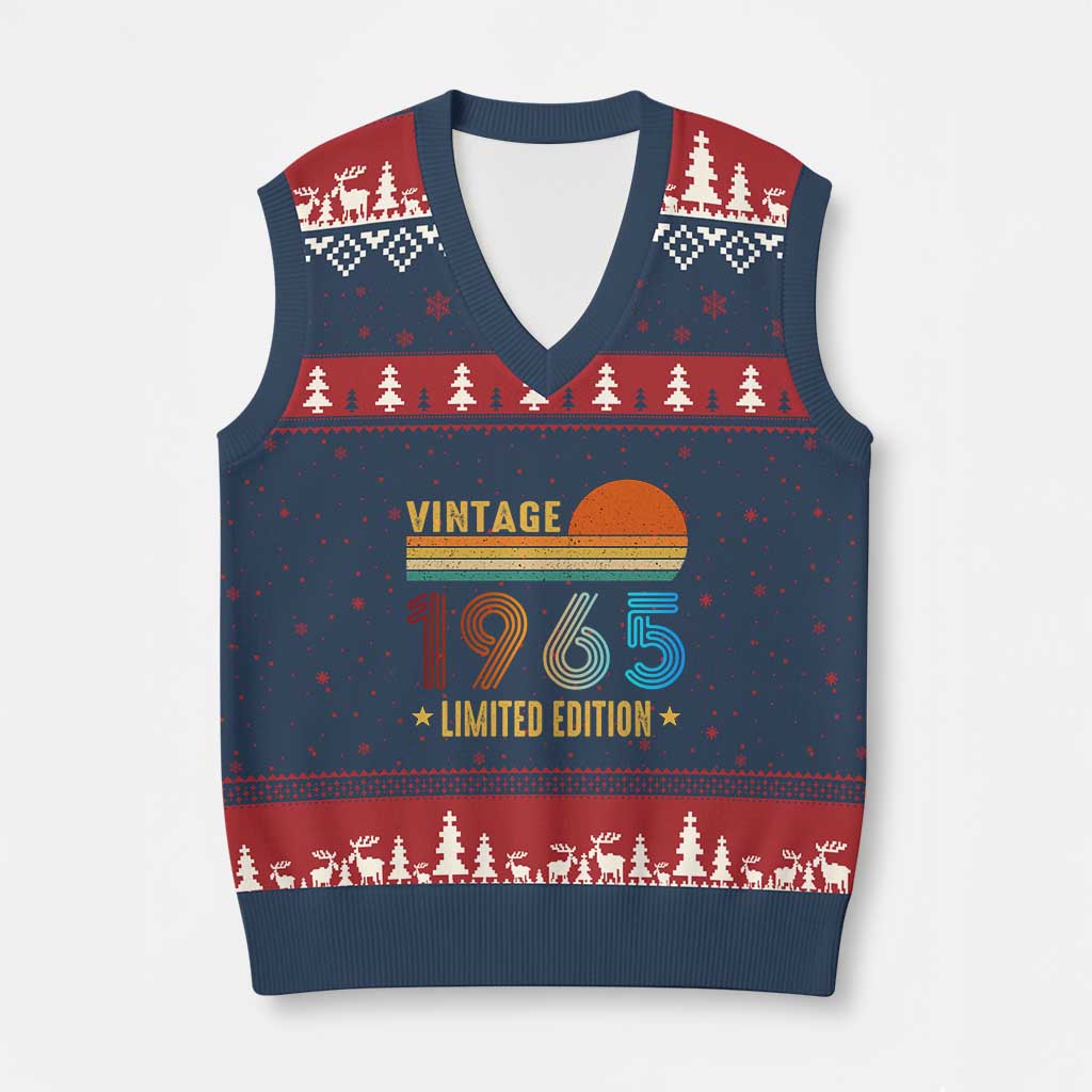 Funny Birthday V-Neck Knit Sweater Vest Vintage 1965 Limited Edition Bday Party TS11 Navy Red Print Your Wear