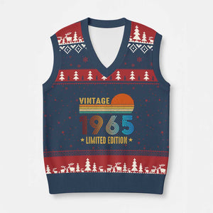 Funny Birthday V-Neck Knit Sweater Vest Vintage 1965 Limited Edition Bday Party TS11 Navy Red Print Your Wear