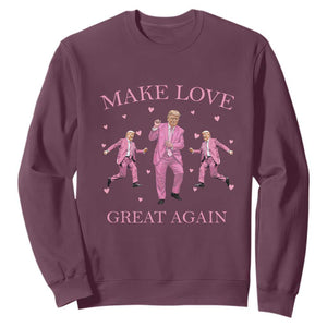 Funny Trump Valentine's Day Sweatshirt Make Love Great Again Pink Trump Dance TS11 Maroon Print Your Wear