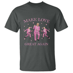 Funny Trump Valentine's Day T Shirt Make Love Great Again Pink Trump Dance TS11 Dark Heather Print Your Wear