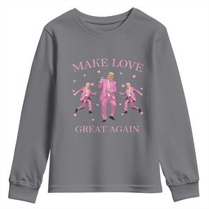 Funny Trump Valentine's Day Youth Sweatshirt Make Love Great Again Pink Trump Dance TS11 Charcoal Print Your Wear