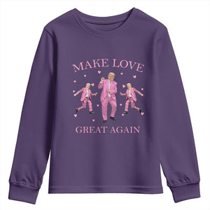 Funny Trump Valentine's Day Youth Sweatshirt Make Love Great Again Pink Trump Dance TS11 Purple Print Your Wear