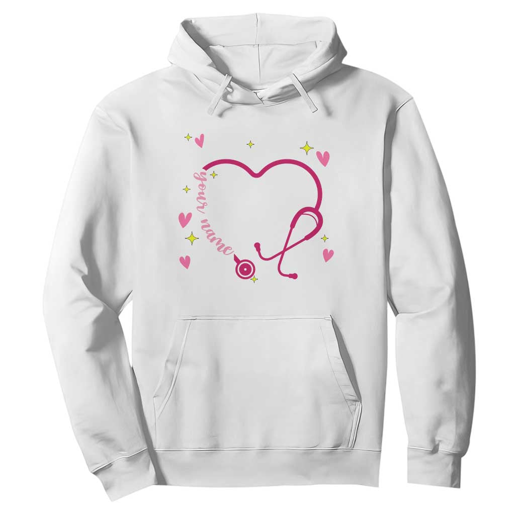Personalized Valentine's Day Nursing Hoodie Custom Name Nurse Doctor Heart Stethoscope TS11 White Print Your Wear