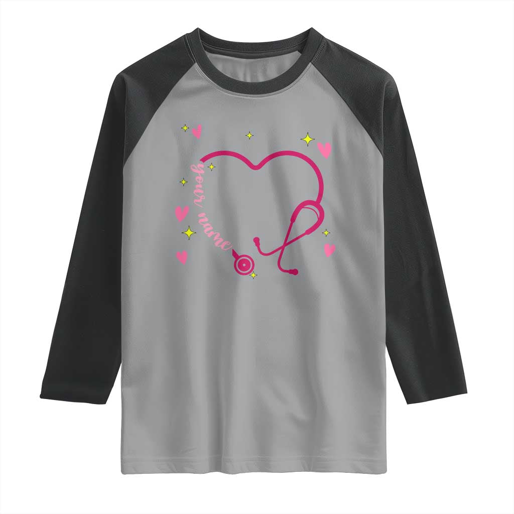 Personalized Valentine's Day Nursing Raglan Shirt Custom Name Nurse Doctor Heart Stethoscope TS11 Sport Gray Black Print Your Wear