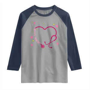 Personalized Valentine's Day Nursing Raglan Shirt Custom Name Nurse Doctor Heart Stethoscope TS11 Sport Gray Navy Print Your Wear