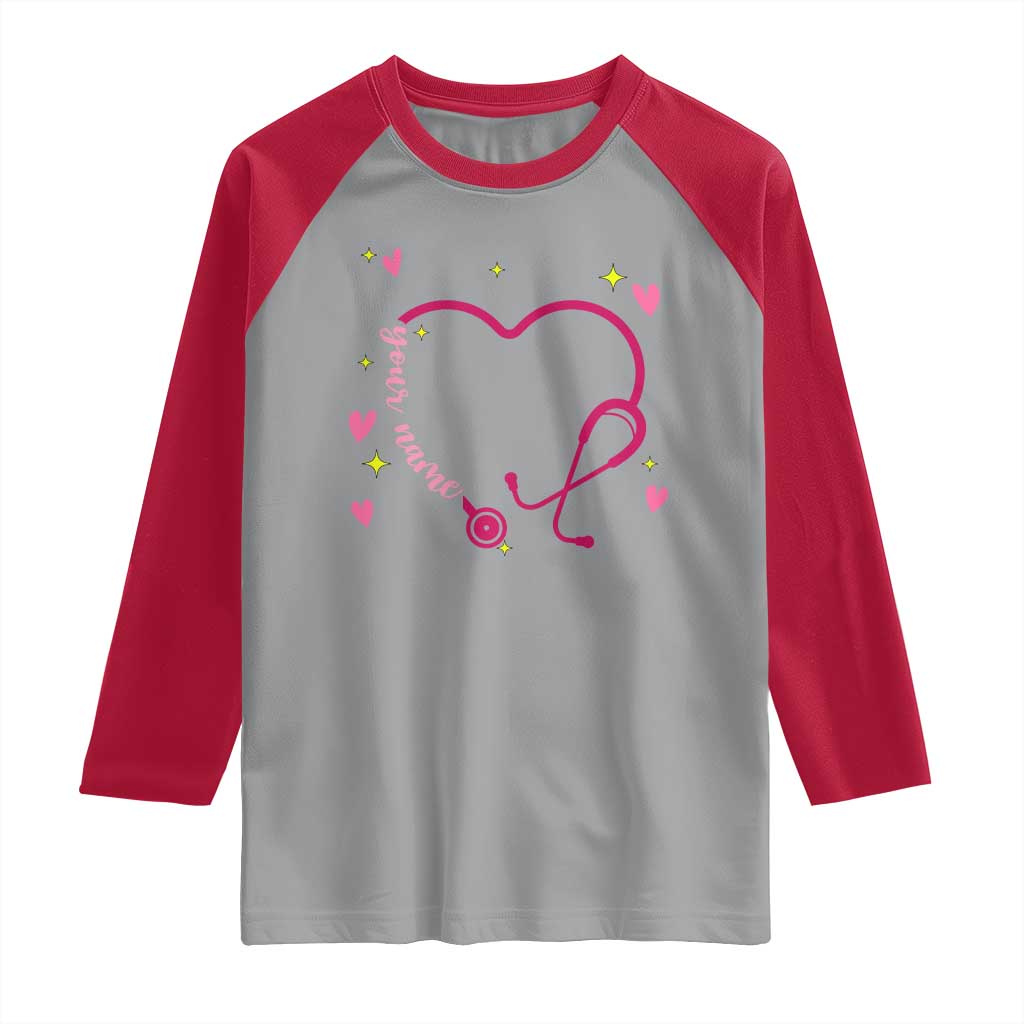Personalized Valentine's Day Nursing Raglan Shirt Custom Name Nurse Doctor Heart Stethoscope TS11 Sport Gray Red Print Your Wear