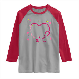 Personalized Valentine's Day Nursing Raglan Shirt Custom Name Nurse Doctor Heart Stethoscope TS11 Sport Gray Red Print Your Wear