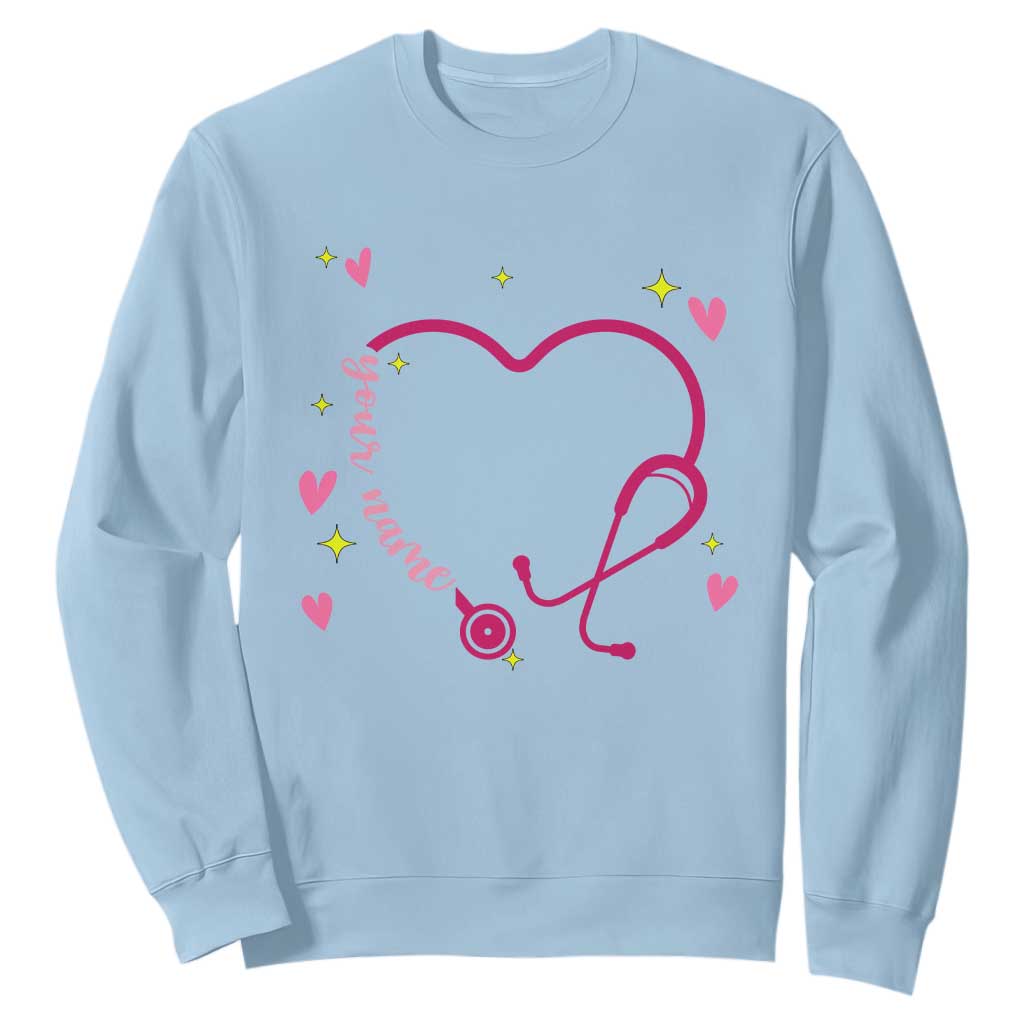 Personalized Valentine's Day Nursing Sweatshirt Custom Name Nurse Doctor Heart Stethoscope TS11 Light Blue Print Your Wear