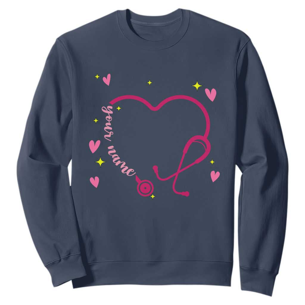 Personalized Valentine's Day Nursing Sweatshirt Custom Name Nurse Doctor Heart Stethoscope TS11 Navy Print Your Wear