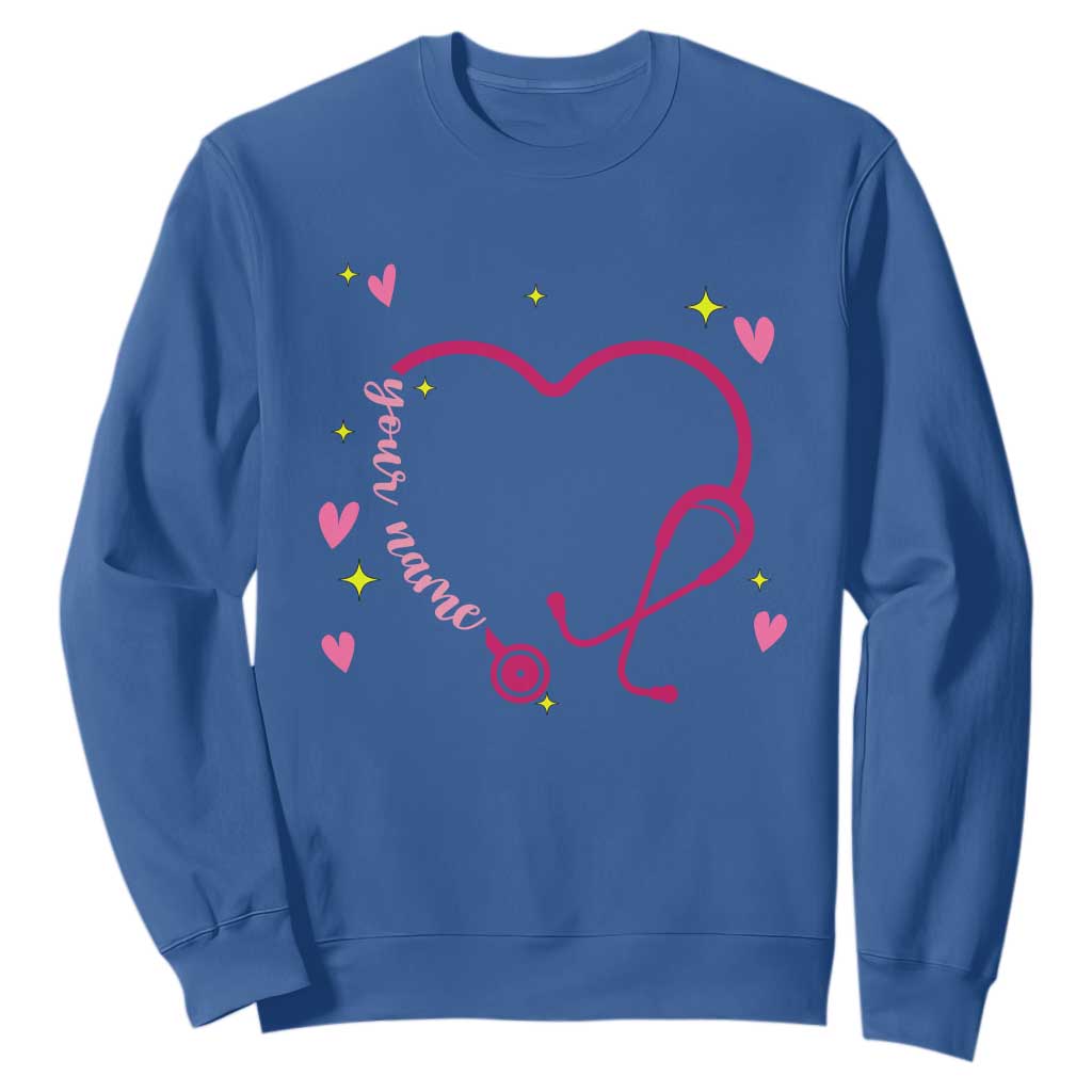 Personalized Valentine's Day Nursing Sweatshirt Custom Name Nurse Doctor Heart Stethoscope TS11 Royal Blue Print Your Wear