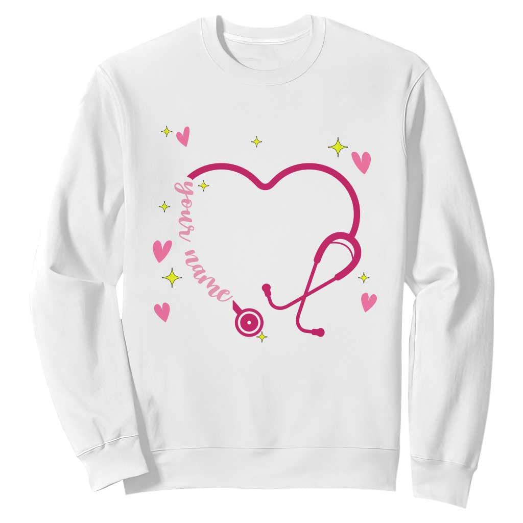 Personalized Valentine's Day Nursing Sweatshirt Custom Name Nurse Doctor Heart Stethoscope TS11 White Print Your Wear