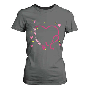 Personalized Valentine's Day Nursing T Shirt For Women Custom Name Nurse Doctor Heart Stethoscope TS11 Dark Heather Print Your Wear