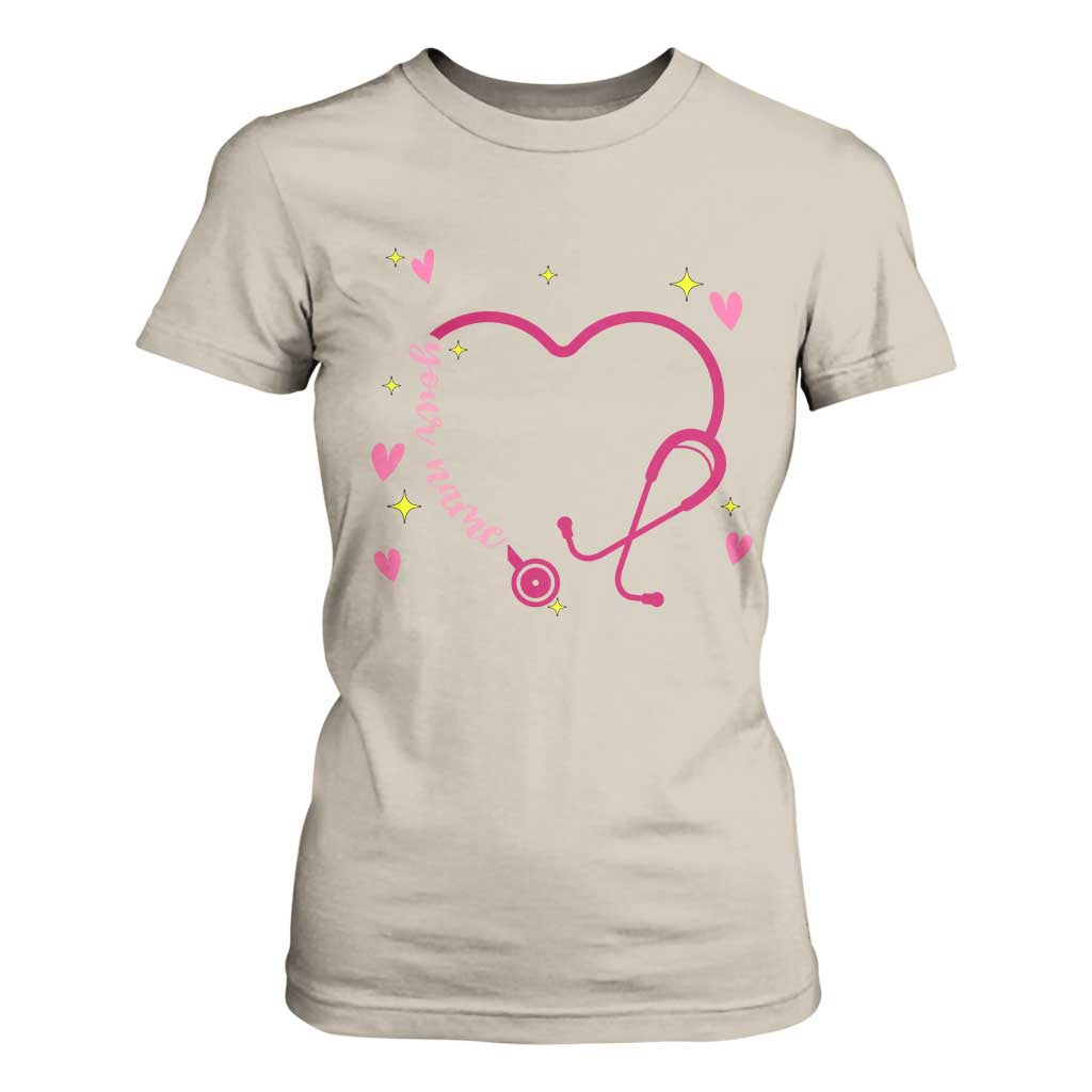 Personalized Valentine's Day Nursing T Shirt For Women Custom Name Nurse Doctor Heart Stethoscope TS11 Sand Print Your Wear