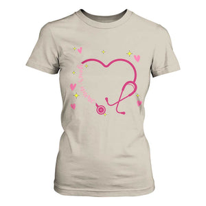 Personalized Valentine's Day Nursing T Shirt For Women Custom Name Nurse Doctor Heart Stethoscope TS11 Sand Print Your Wear
