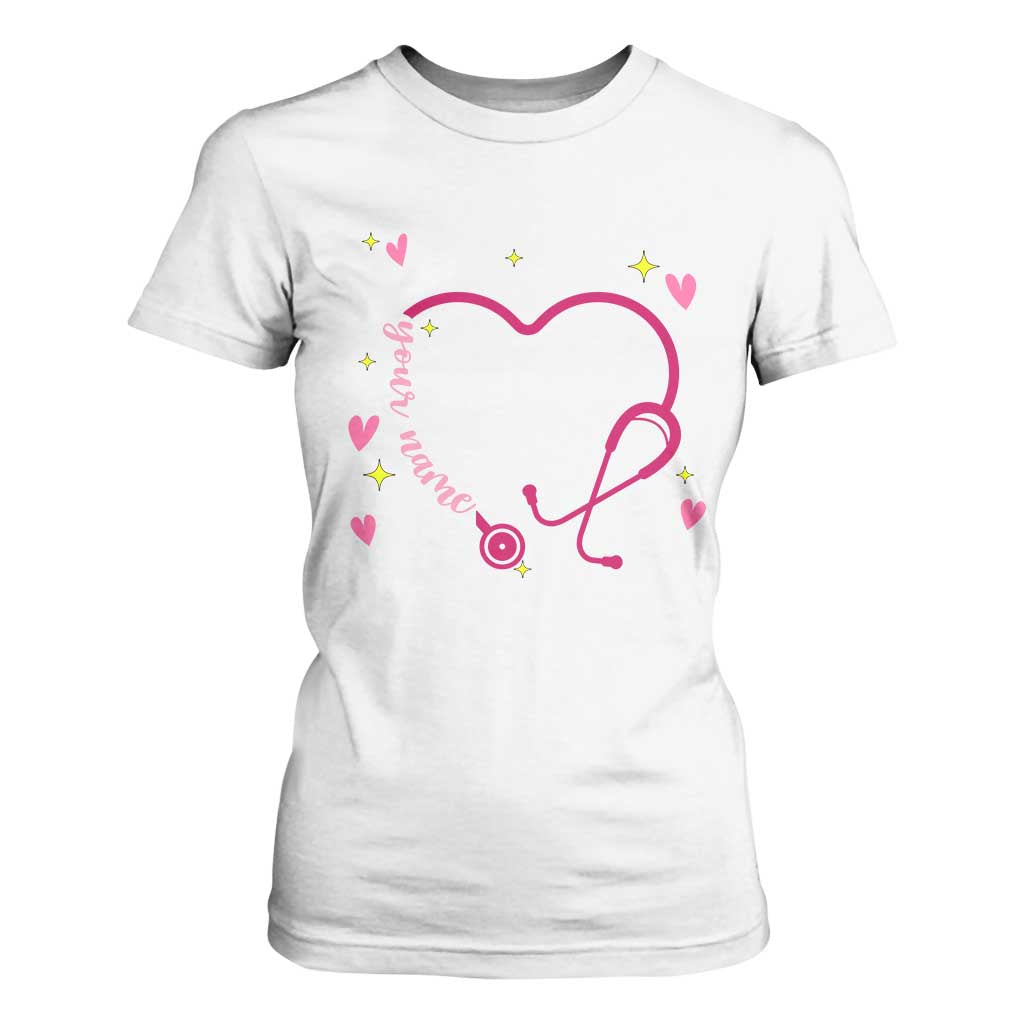 Personalized Valentine's Day Nursing T Shirt For Women Custom Name Nurse Doctor Heart Stethoscope TS11 White Print Your Wear