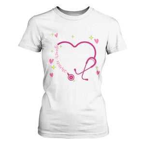 Personalized Valentine's Day Nursing T Shirt For Women Custom Name Nurse Doctor Heart Stethoscope TS11 White Print Your Wear