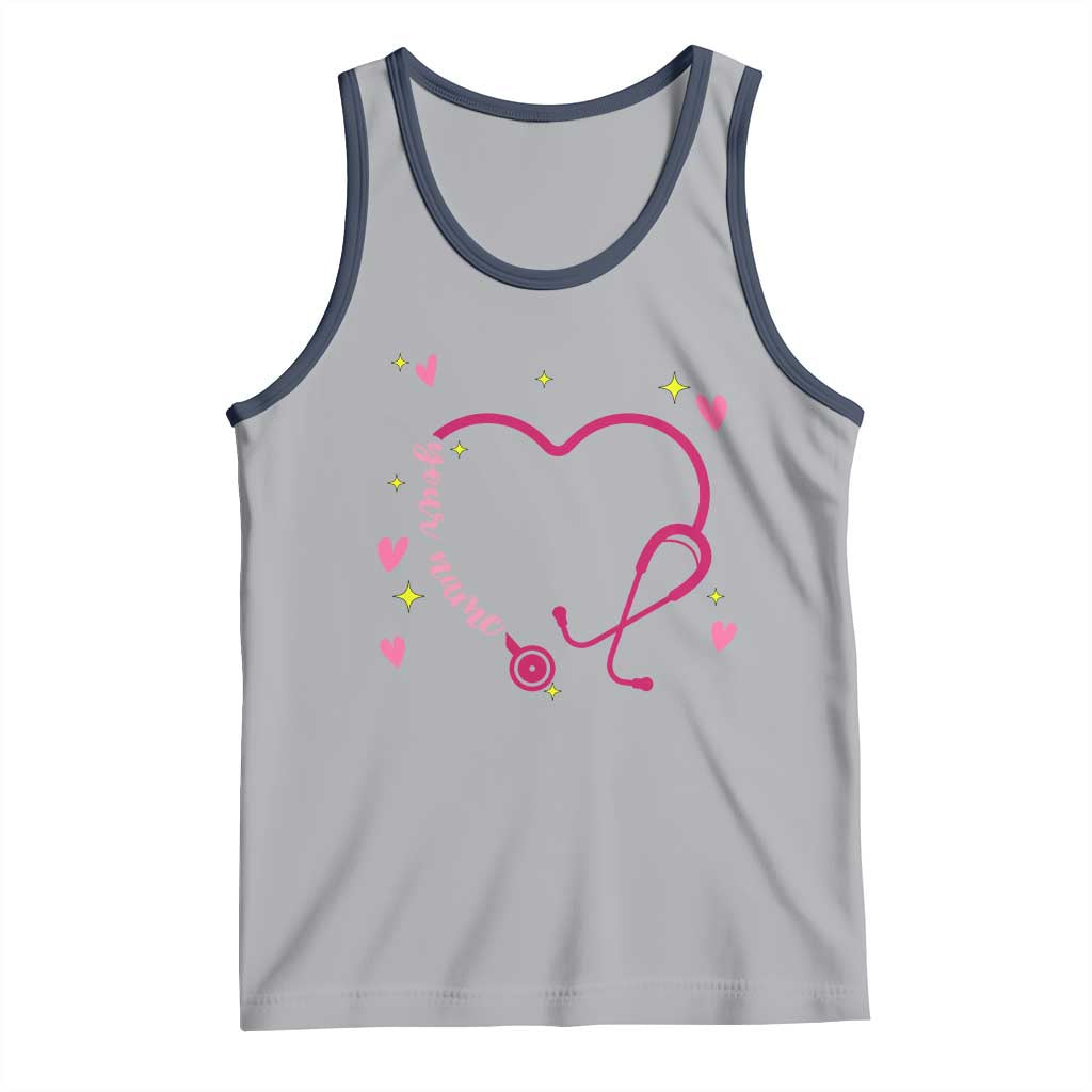 Personalized Valentine's Day Nursing Tank Top Custom Name Nurse Doctor Heart Stethoscope TS11 Athletic Heather Navy Print Your Wear