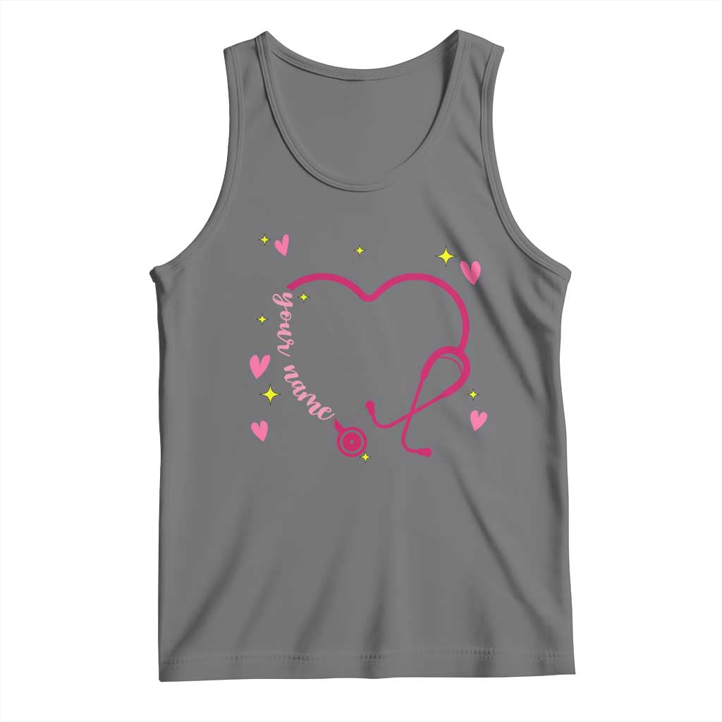 Personalized Valentine's Day Nursing Tank Top Custom Name Nurse Doctor Heart Stethoscope TS11 Black Heather Print Your Wear