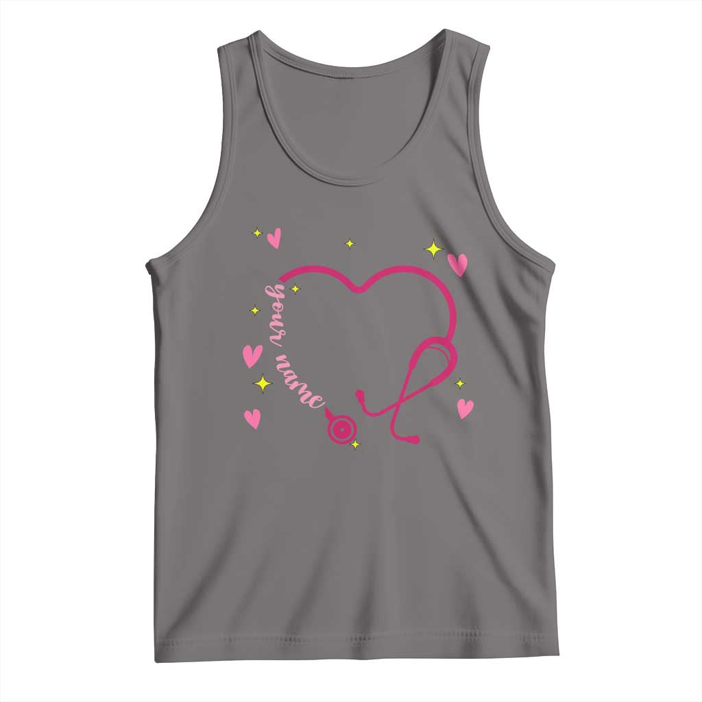 Personalized Valentine's Day Nursing Tank Top Custom Name Nurse Doctor Heart Stethoscope TS11 Deep Heather Print Your Wear