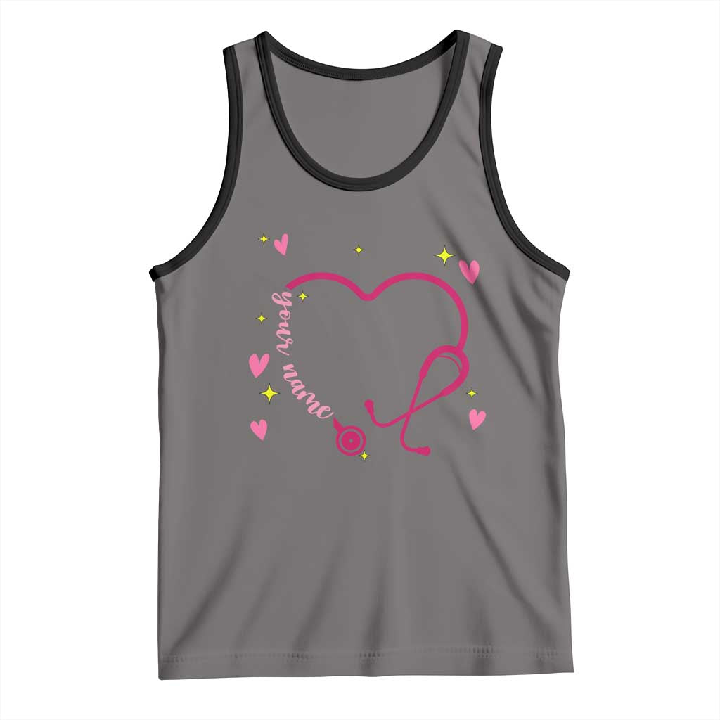 Personalized Valentine's Day Nursing Tank Top Custom Name Nurse Doctor Heart Stethoscope TS11 Deep Heather Black Print Your Wear