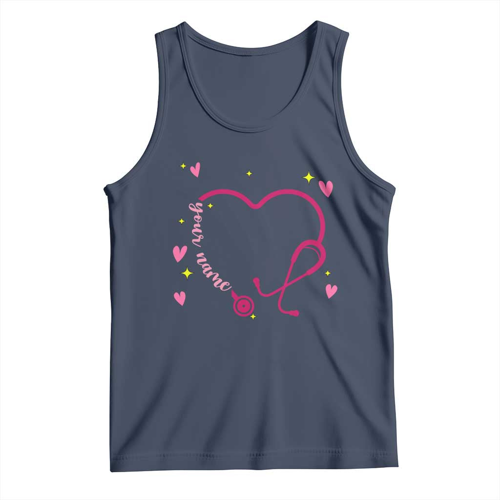 Personalized Valentine's Day Nursing Tank Top Custom Name Nurse Doctor Heart Stethoscope TS11 Navy Print Your Wear