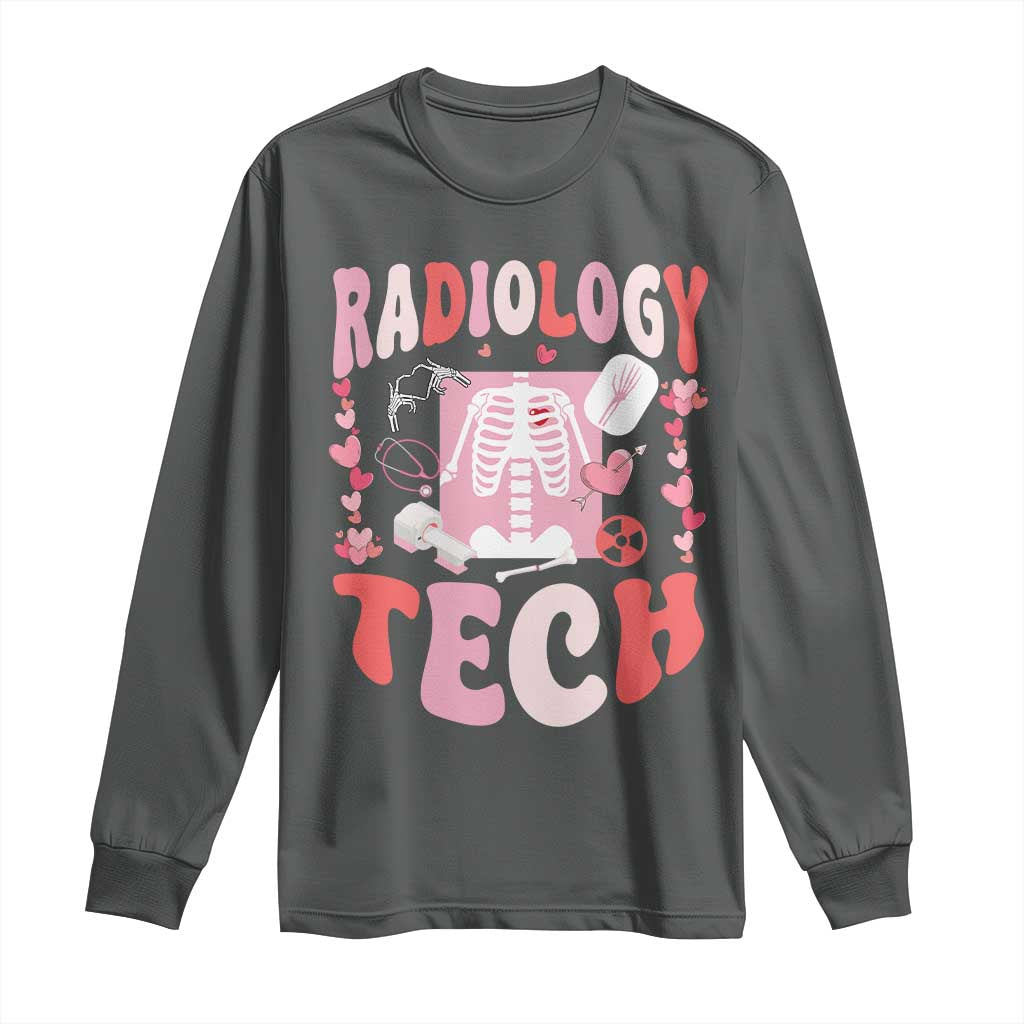 Funny Radiology Tech Valentine's Day Long Sleeve Shirt Rad Tech Nurse Xray Hearts TS11 Dark Heather Print Your Wear