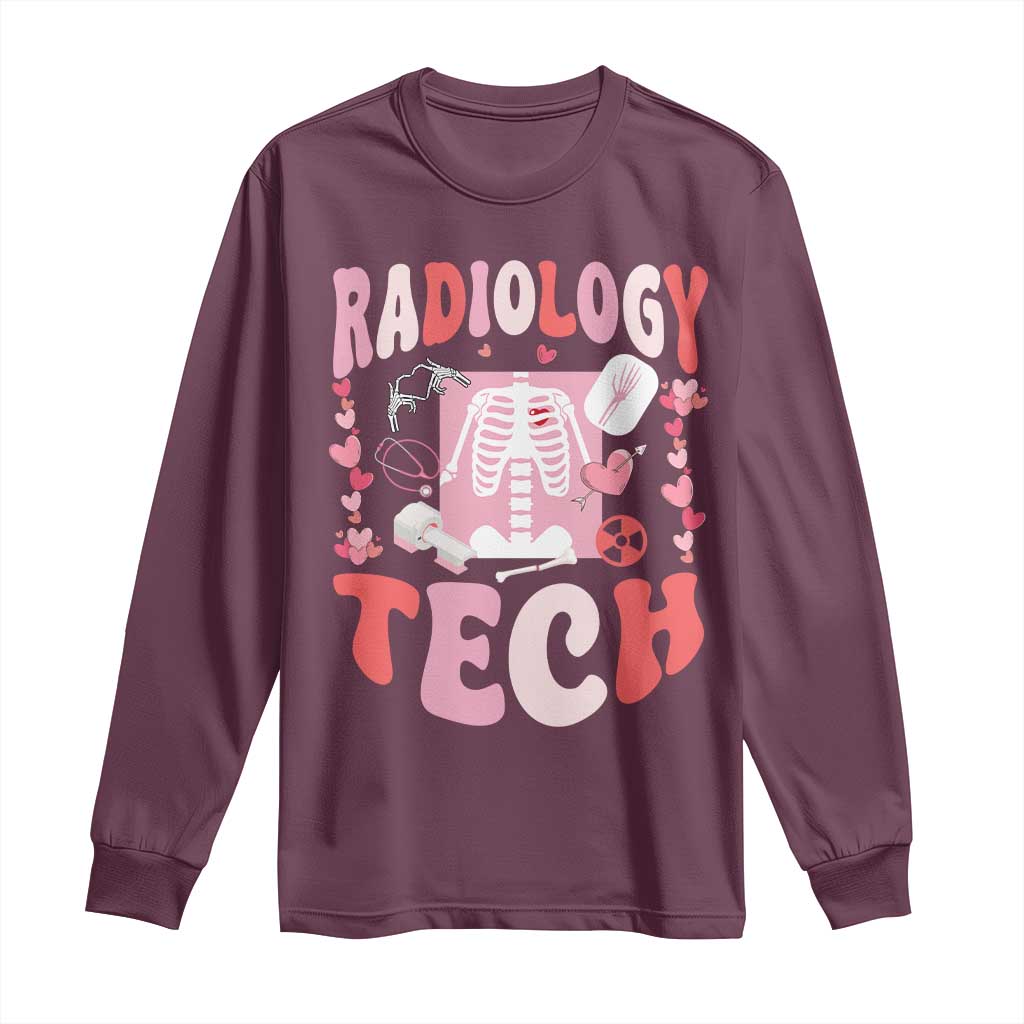 Funny Radiology Tech Valentine's Day Long Sleeve Shirt Rad Tech Nurse Xray Hearts TS11 Maroon Print Your Wear